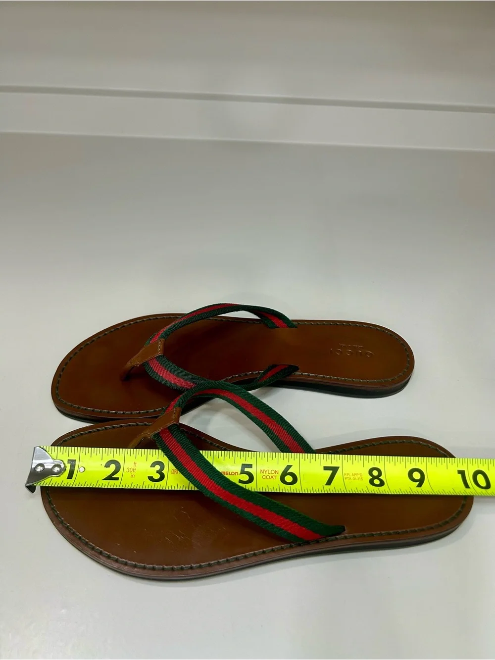 Gucci Web Leather Sandal Stripe Flip Flop Flat Authentic